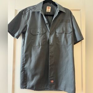 Dickies Work Shirt Small Button Down Gray Lucky Fish Utility Top novelty